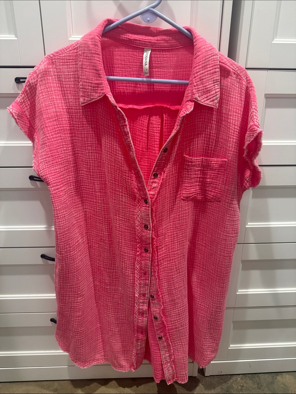 Zenana Outfitters Hot Pink Gauze Button-Down Shirt